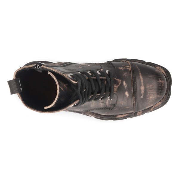 marque pas cher Bottines New Rock Newmili En Cuir Vintage Raclé Marron 8