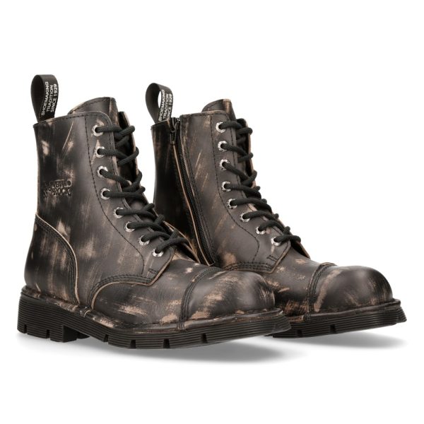 marque pas cher Bottines New Rock Newmili En Cuir Vintage Raclé Marron 9