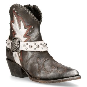 boutique en france Bottines New Rock West En Cuir Gris Et Blanc 12