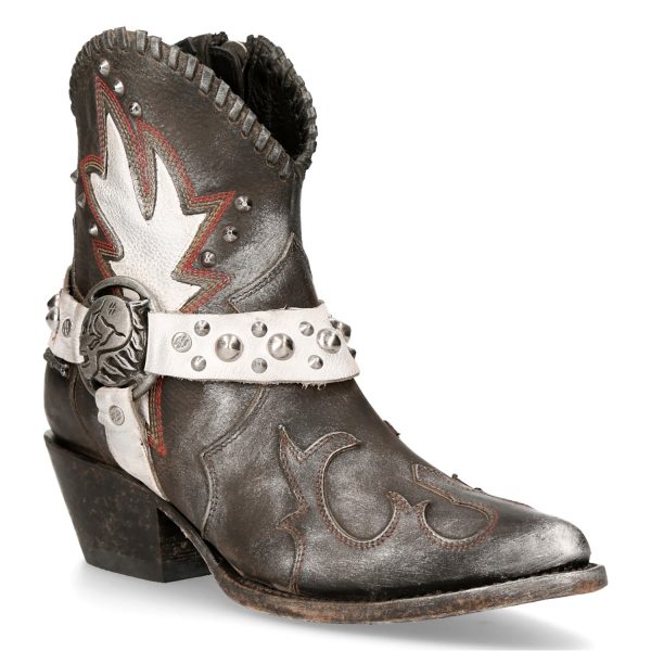 boutique en france Bottines New Rock West En Cuir Gris Et Blanc 3