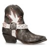 boutique en france Bottines New Rock West En Cuir Gris Et Blanc 26