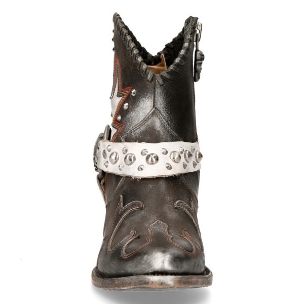 boutique en france Bottines New Rock West En Cuir Gris Et Blanc 4