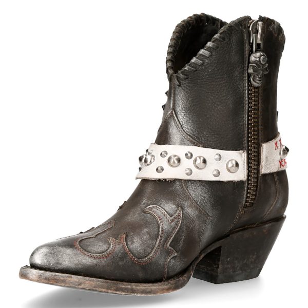 boutique en france Bottines New Rock West En Cuir Gris Et Blanc 5