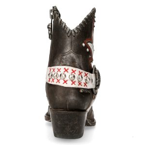 boutique en france Bottines New Rock West En Cuir Gris Et Blanc 18