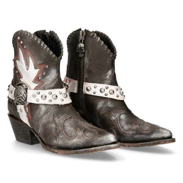 boutique en france Bottines New Rock West En Cuir Gris Et Blanc 9