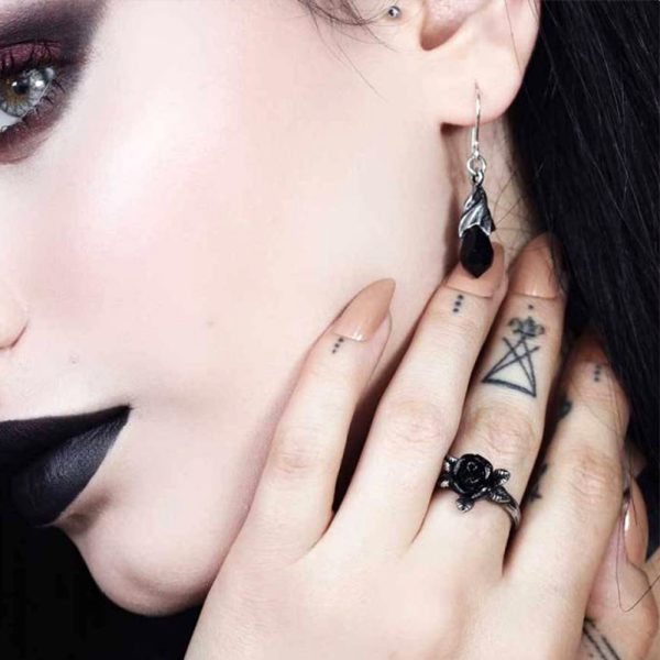 ALCHEMY GOTHIC Boucles D’Oreilles ‘Empyrean Tear’ Noires Prestation Et Rapide 3