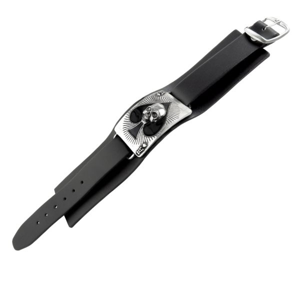 styles dernier cri ALCHEMY GOTHIC Bracelet ‘Ace Of Dead’ En Cuir Noir 4