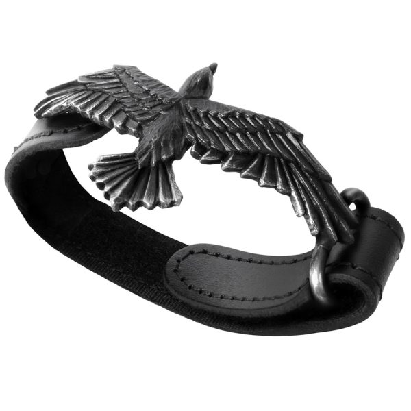 ALCHEMY GOTHIC Bracelet ‘Black Consort’ En Cuir Noir REMISE 3