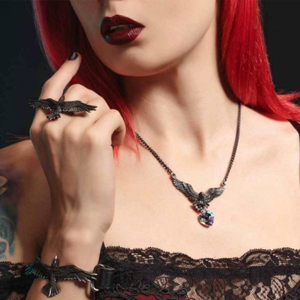 ALCHEMY GOTHIC Bracelet ‘Black Consort’ En Cuir Noir REMISE 6