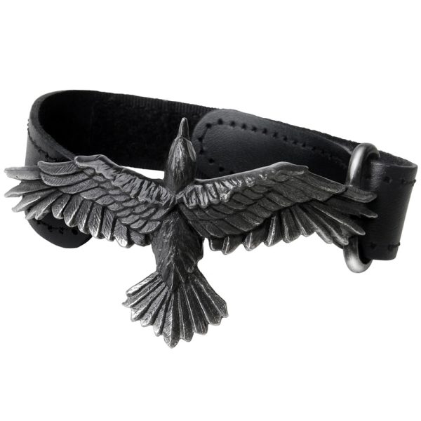 ALCHEMY GOTHIC Bracelet ‘Black Consort’ En Cuir Noir REMISE 1