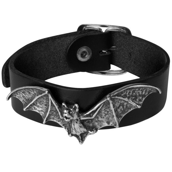 ALCHEMY GOTHIC Bracelet ‘Desmodus’ En Cuir Noir à prix promos 1