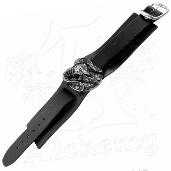 Alchemy Metal-Wear Bracelet ‘Gears Of Aiwass’ En Cuir Noir magasin paris 4