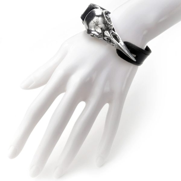 ALCHEMY GOTHIC Bracelet ‘Rabeschadel’ En Cuir Noir excellents soldes 5