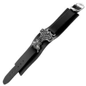 solde en ligne ALCHEMY GOTHIC Bracelet ‘Thunderhammer’ En Cuir Noir 11