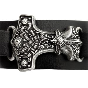 solde en ligne ALCHEMY GOTHIC Bracelet ‘Thunderhammer’ En Cuir Noir 13