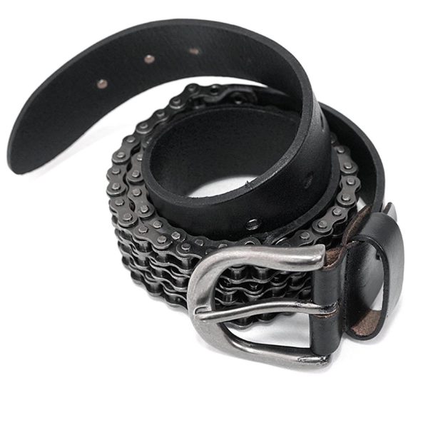 magasin pas cher DEVIL FASHION Ceinture ‘Motorcycle Chain’ En Cuir Noir 3