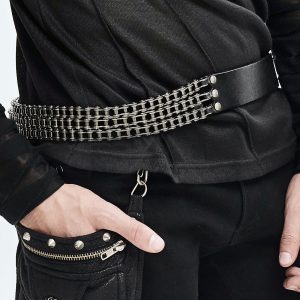 magasin pas cher DEVIL FASHION Ceinture ‘Motorcycle Chain’ En Cuir Noir 21