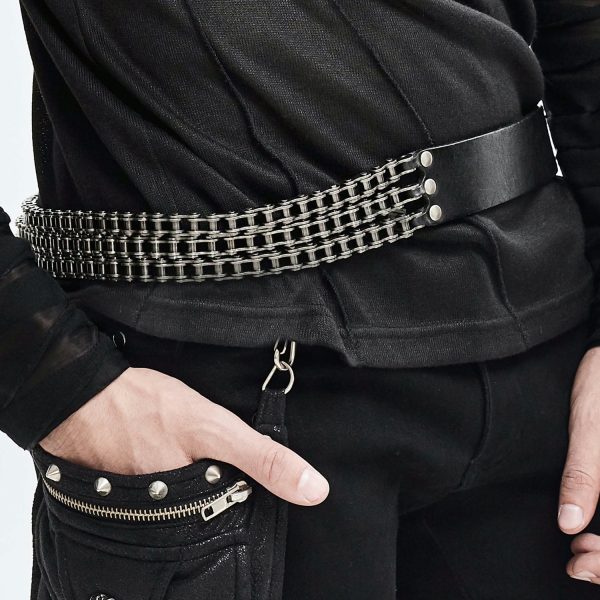 magasin pas cher DEVIL FASHION Ceinture ‘Motorcycle Chain’ En Cuir Noir 4