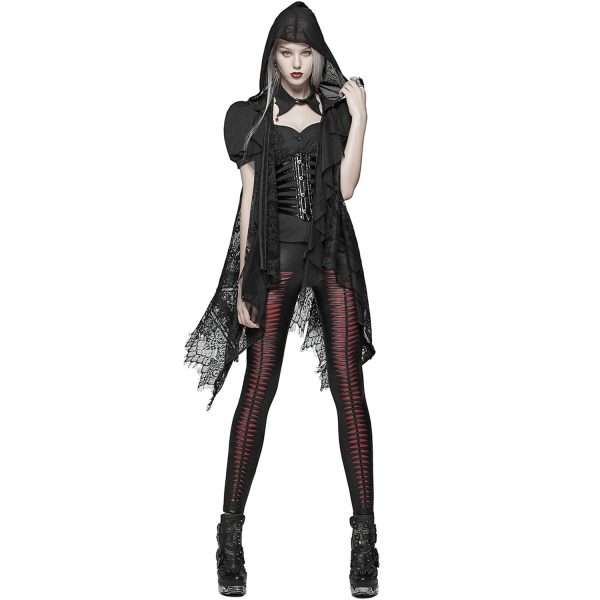 exclusivement disponibles PUNK RAVE Châle à Capuche Gothique ‘Amuria’ En Dentelle Noire 3