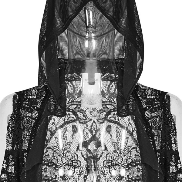 exclusivement disponibles PUNK RAVE Châle à Capuche Gothique ‘Amuria’ En Dentelle Noire 12
