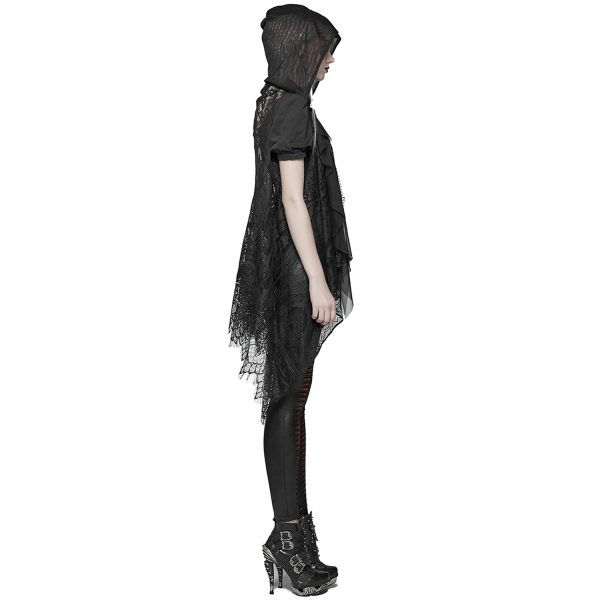 exclusivement disponibles PUNK RAVE Châle à Capuche Gothique ‘Amuria’ En Dentelle Noire 6