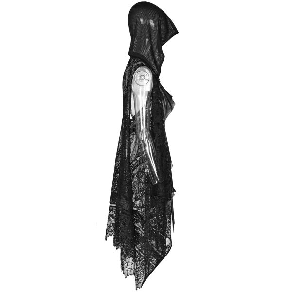 exclusivement disponibles PUNK RAVE Châle à Capuche Gothique ‘Amuria’ En Dentelle Noire 9