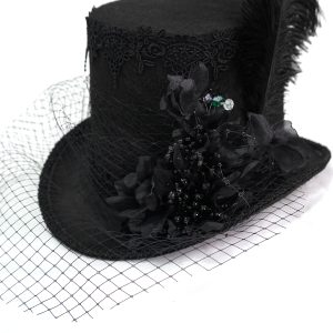 Officielle DEVIL FASHION Chapeau Haut De Forme Victorien ‘Mc Dermot’ Noir 33