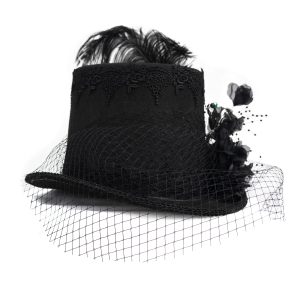 Officielle DEVIL FASHION Chapeau Haut De Forme Victorien ‘Mc Dermot’ Noir 27