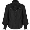 guranteed de qualité PUNK RAVE Chemise à Jabot ‘Lovecraft’ Noire Avec Manches… 34
