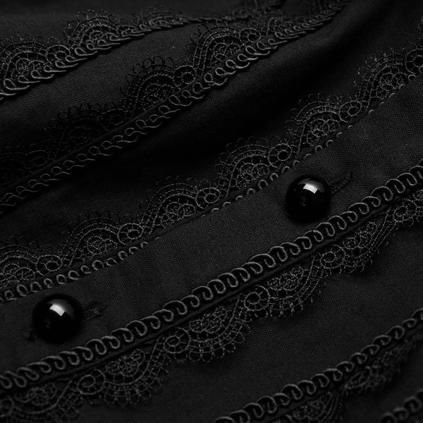 guranteed de qualité PUNK RAVE Chemise à Jabot ‘Lovecraft’ Noire Avec Manches… 13