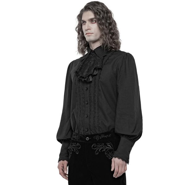 guranteed de qualité PUNK RAVE Chemise à Jabot ‘Lovecraft’ Noire Avec Manches… 5