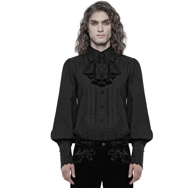 guranteed de qualité PUNK RAVE Chemise à Jabot ‘Lovecraft’ Noire Avec Manches… 6