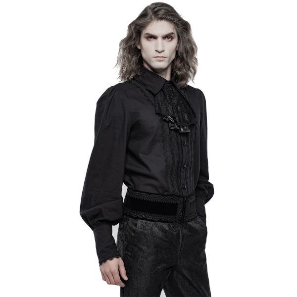 guranteed de qualité PUNK RAVE Chemise à Jabot ‘Lovecraft’ Noire Avec Manches… 7