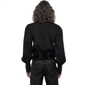 guranteed de qualité PUNK RAVE Chemise à Jabot ‘Lovecraft’ Noire Avec Manches… 29