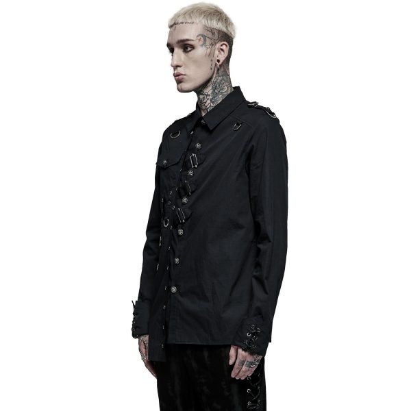 PUNK RAVE Chemise Asymétrique ‘Dobraa’ Noire Livraison internationale 5