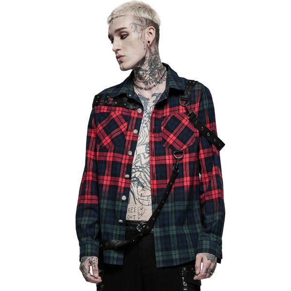 site pas cher PUNK RAVE Chemise ‘Color Plaid’ En Tartan Rouge Et Vert 3