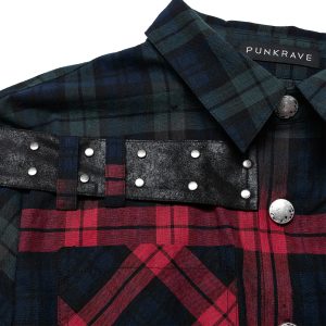 site pas cher PUNK RAVE Chemise ‘Color Plaid’ En Tartan Rouge Et Vert 42