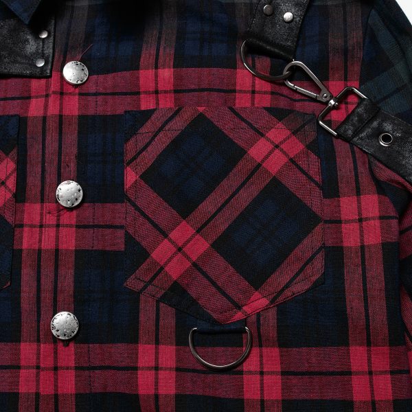 site pas cher PUNK RAVE Chemise ‘Color Plaid’ En Tartan Rouge Et Vert 14
