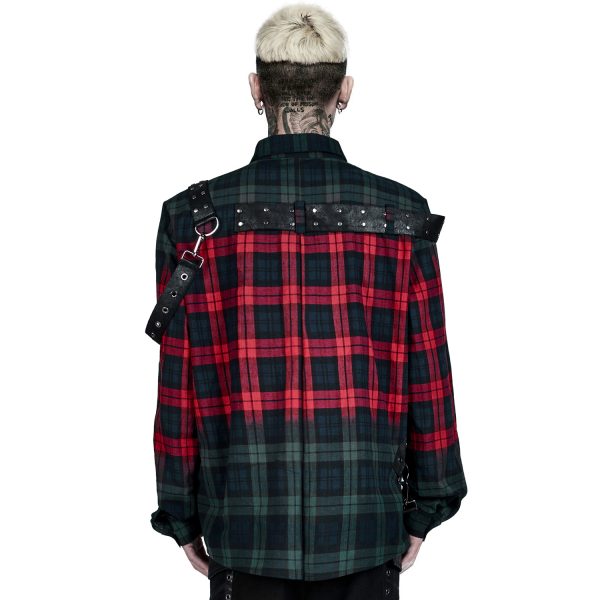 site pas cher PUNK RAVE Chemise ‘Color Plaid’ En Tartan Rouge Et Vert 4