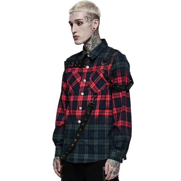 site pas cher PUNK RAVE Chemise ‘Color Plaid’ En Tartan Rouge Et Vert 5
