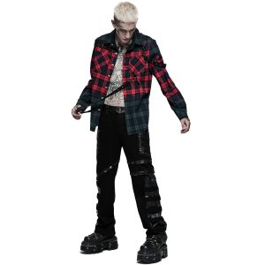 site pas cher PUNK RAVE Chemise ‘Color Plaid’ En Tartan Rouge Et Vert 28