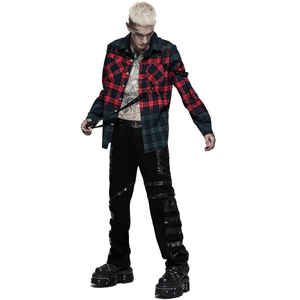 site pas cher PUNK RAVE Chemise ‘Color Plaid’ En Tartan Rouge Et Vert 6