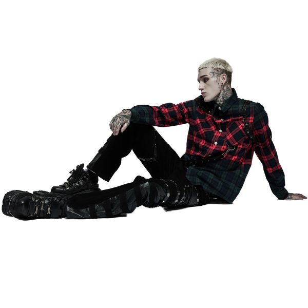 site pas cher PUNK RAVE Chemise ‘Color Plaid’ En Tartan Rouge Et Vert 7