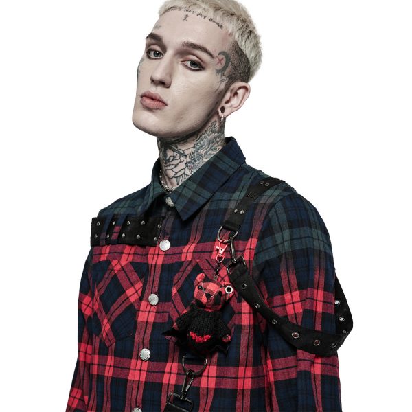 site pas cher PUNK RAVE Chemise ‘Color Plaid’ En Tartan Rouge Et Vert 9