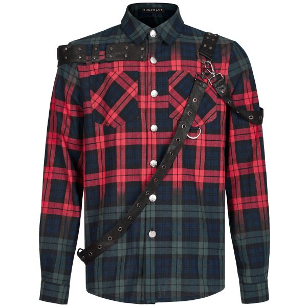 site pas cher PUNK RAVE Chemise ‘Color Plaid’ En Tartan Rouge Et Vert 10
