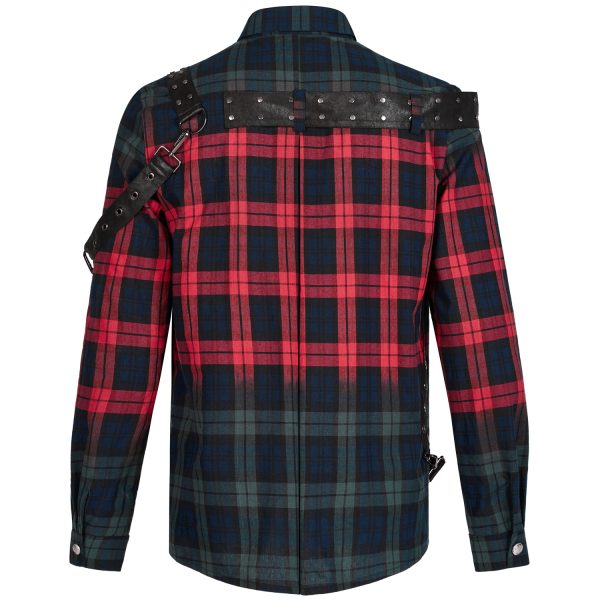 site pas cher PUNK RAVE Chemise ‘Color Plaid’ En Tartan Rouge Et Vert 11