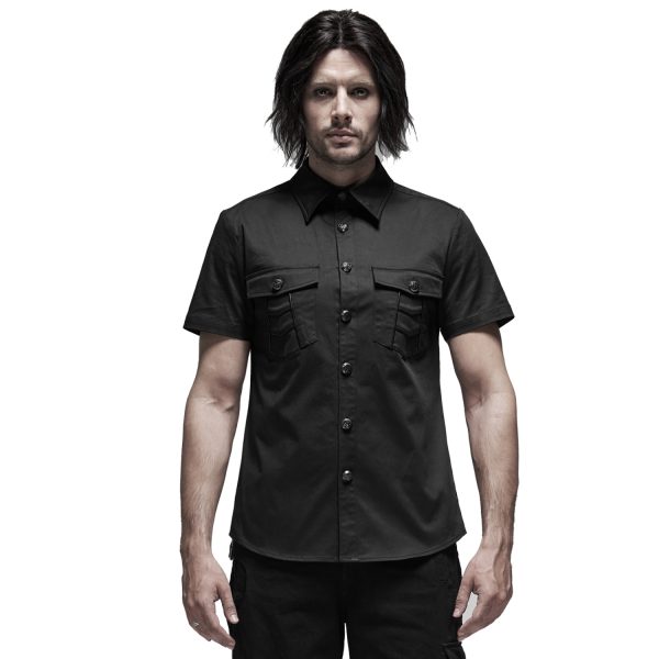 PUNK RAVE Chemise Manches Courtes ‘Detroit’ Noire Retour Facile et Gratuit 3