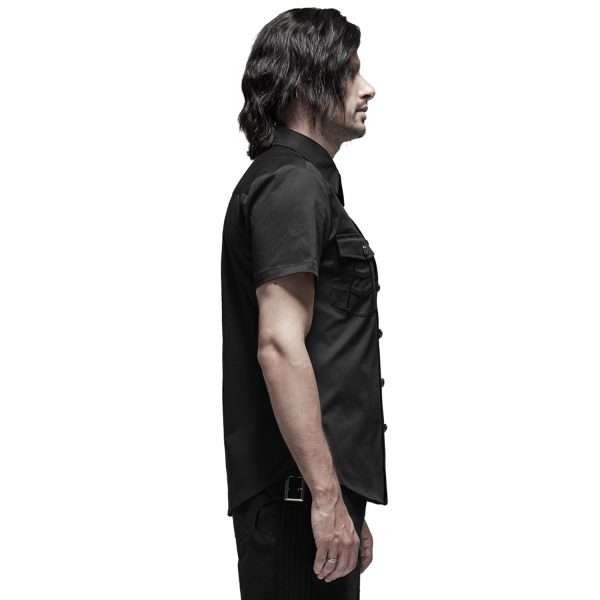 PUNK RAVE Chemise Manches Courtes ‘Detroit’ Noire Retour Facile et Gratuit 5