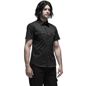 PUNK RAVE Chemise Manches Courtes ‘Detroit’ Noire Retour Facile et Gratuit 22