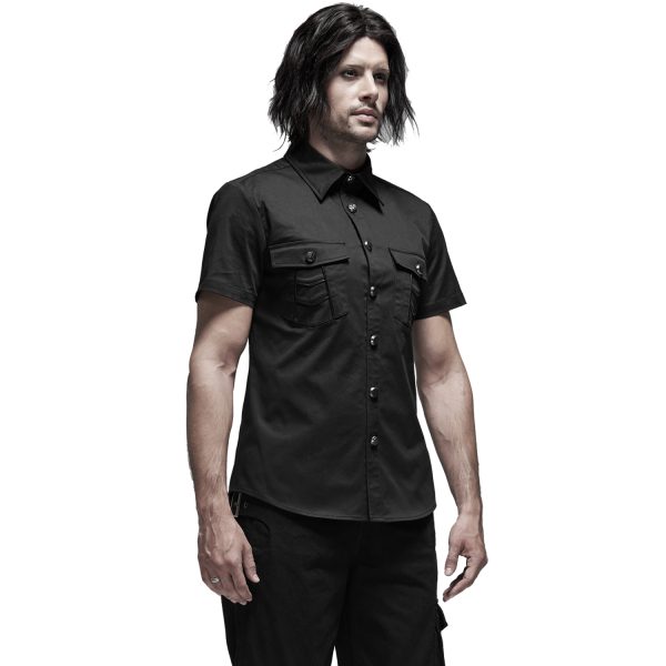 PUNK RAVE Chemise Manches Courtes ‘Detroit’ Noire Retour Facile et Gratuit 6